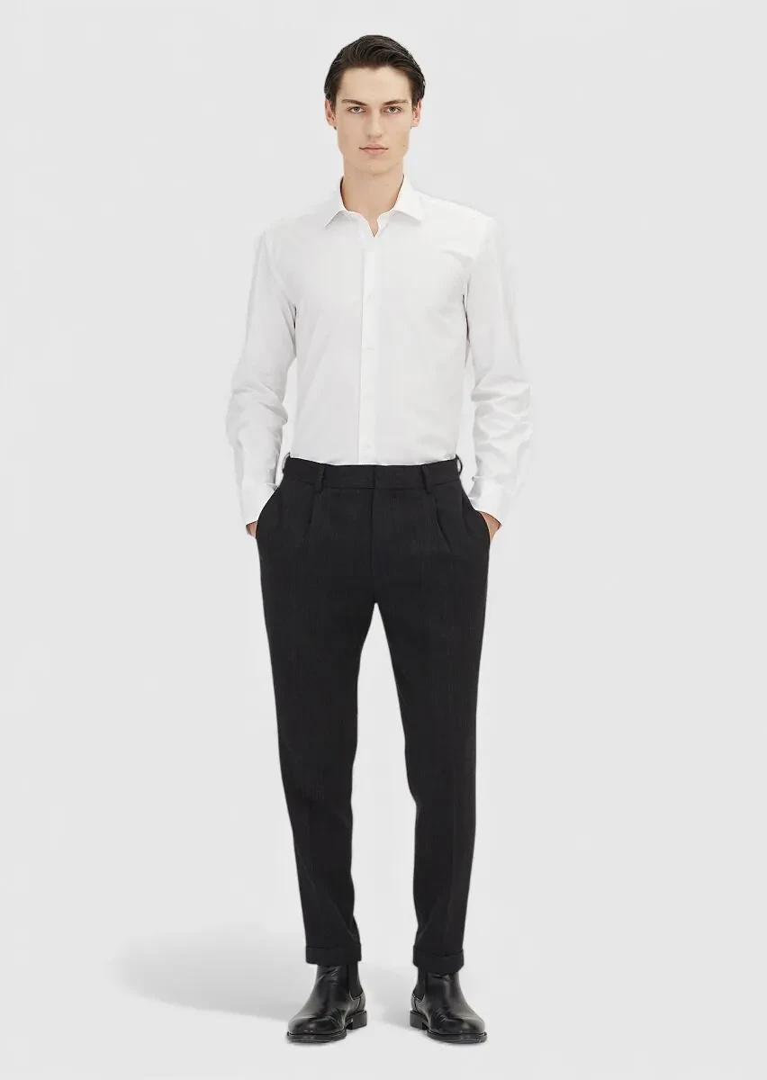 White Regular Fit Weaving Classical 100% Cotton Shirt - 2