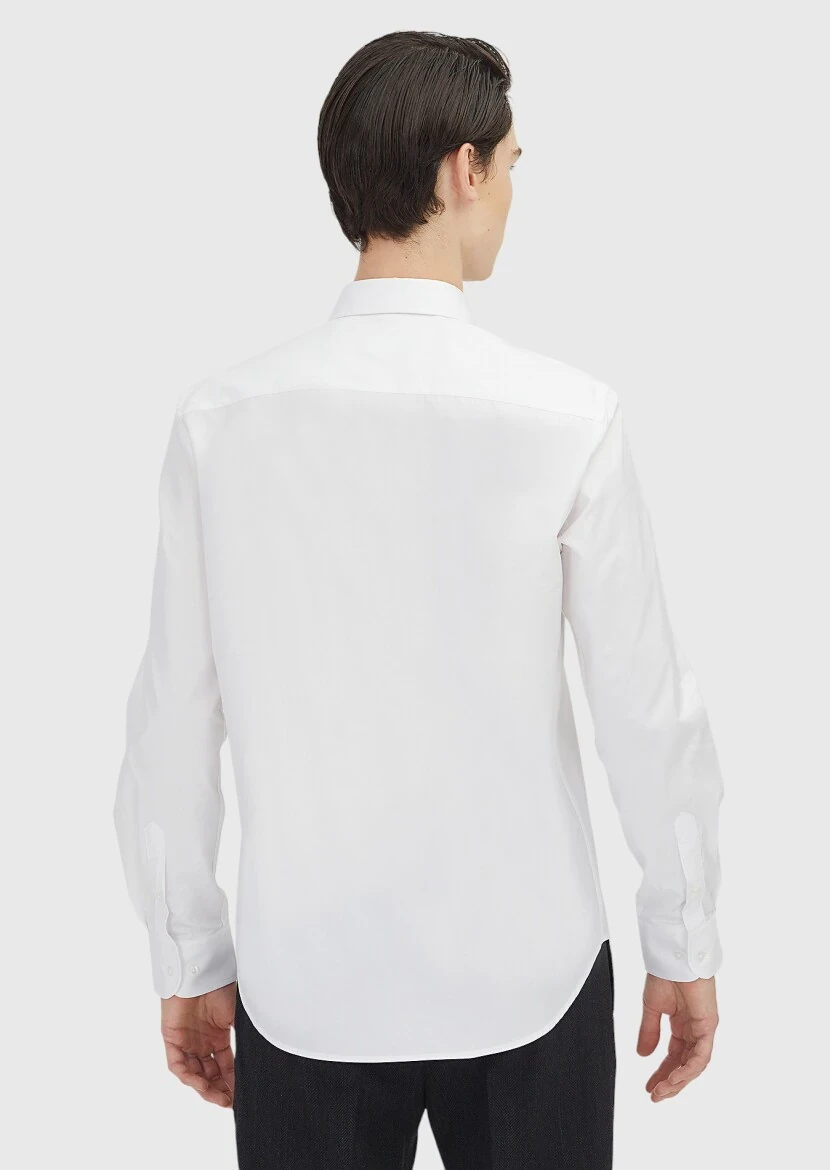 White Regular Fit Weaving Classical 100% Cotton Shirt - 5