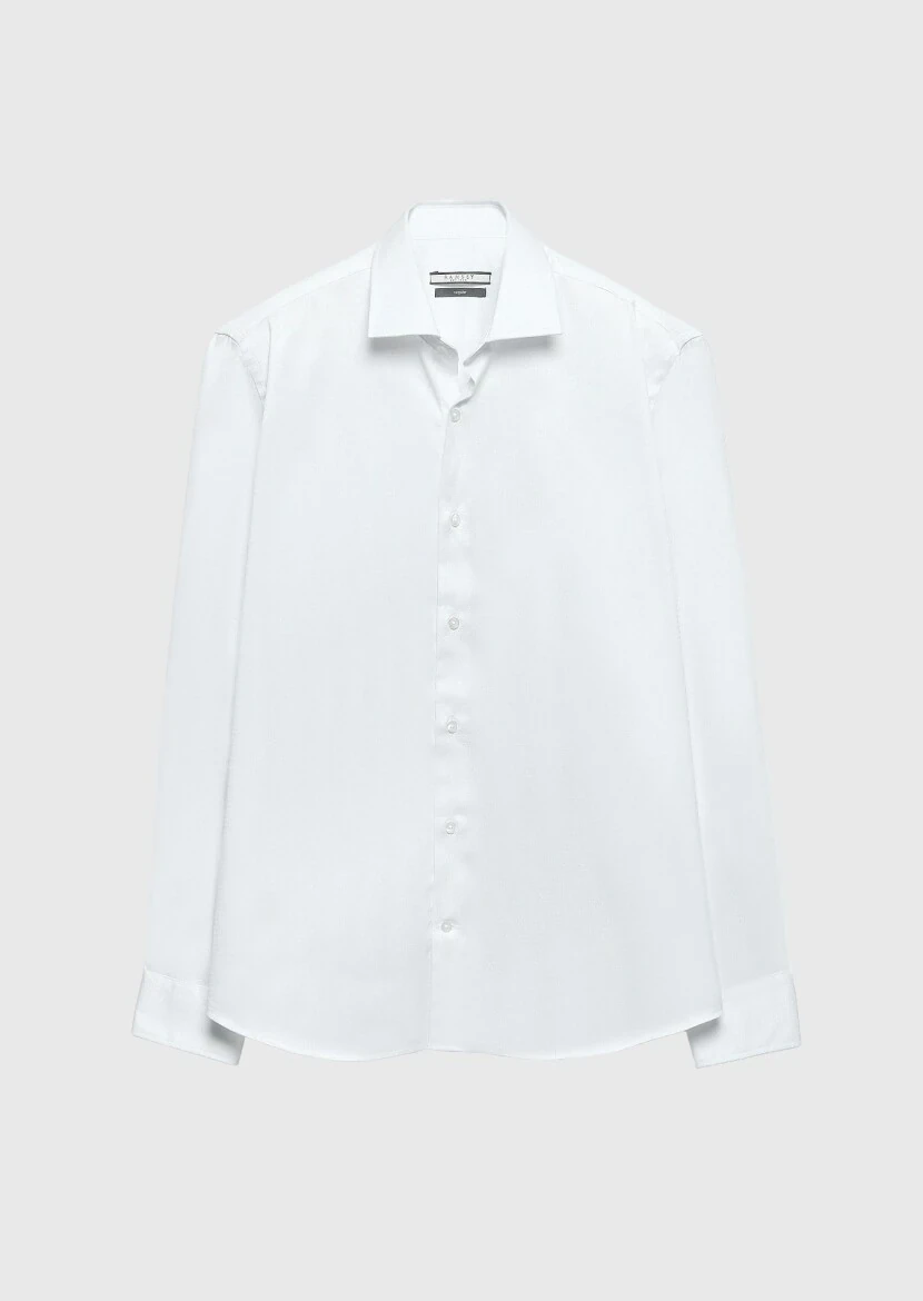 White Regular Fit Weaving Classical 100% Cotton Shirt - 6