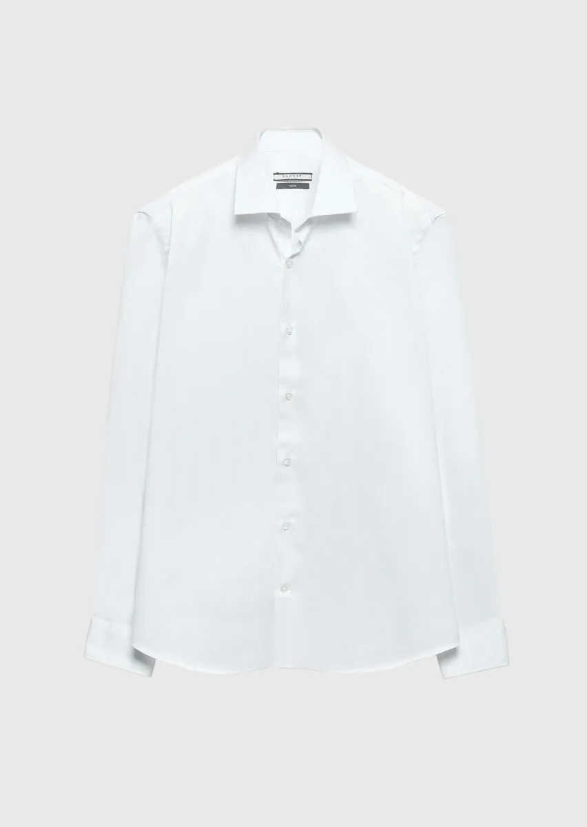 White Regular Fit Weaving Classical 100% Cotton Shirt - 6