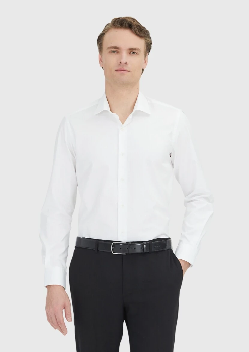 White Regular Fit Weaving Classical 100% Cotton Shirt - RAMSEY