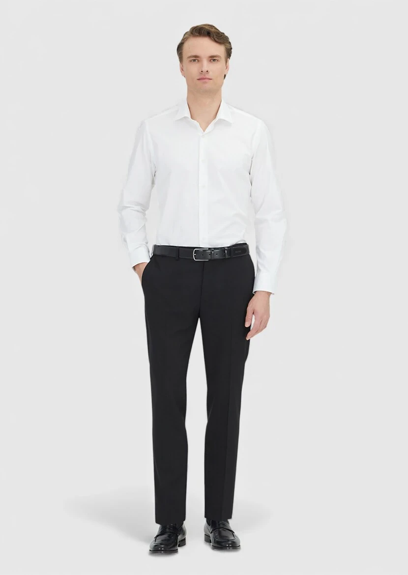 White Regular Fit Weaving Classical 100% Cotton Shirt - RAMSEY