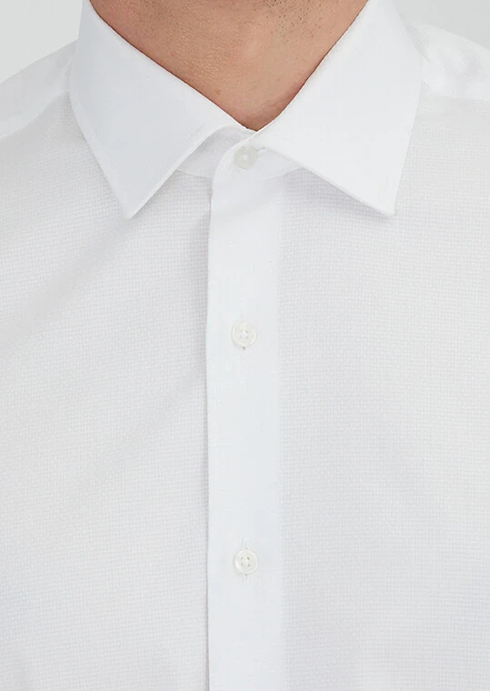 White Regular Fit Weaving Classical 100% Cotton Shirt - 3