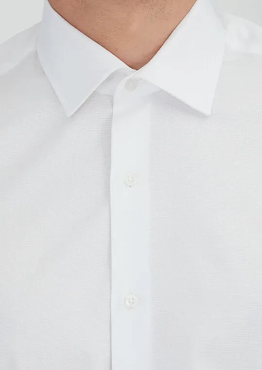 White Regular Fit Weaving Classical 100% Cotton Shirt - 3