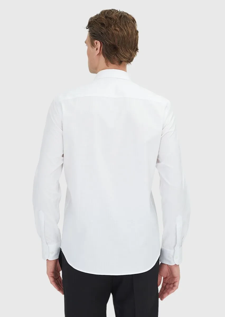 White Regular Fit Weaving Classical 100% Cotton Shirt - 5