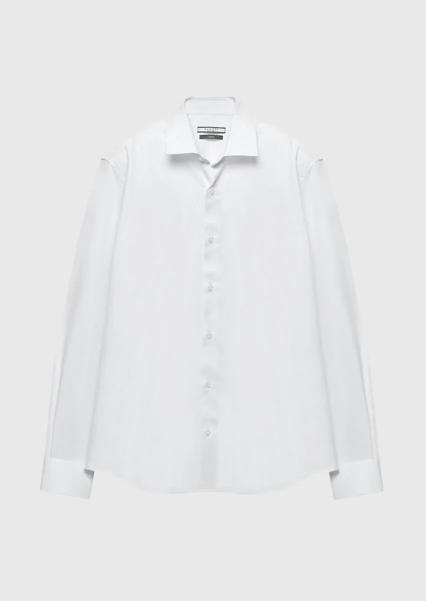 White Regular Fit Weaving Classical 100% Cotton Shirt - 6