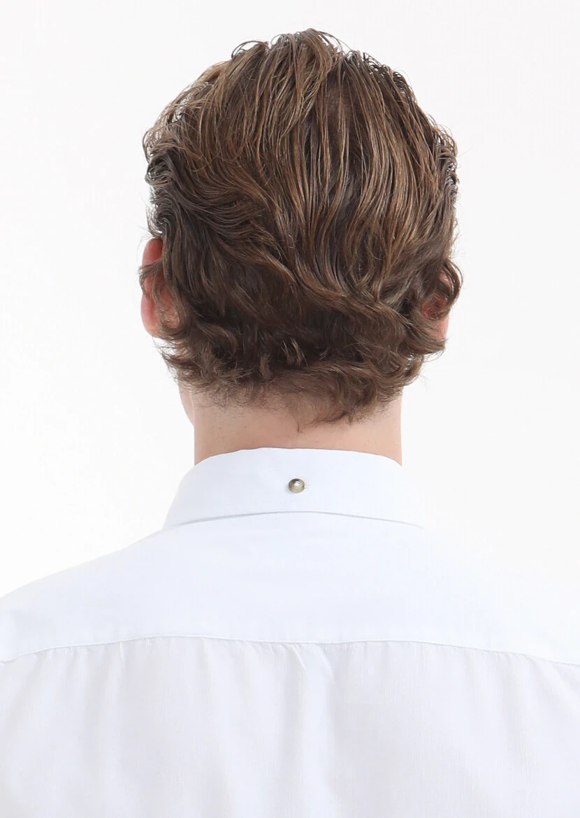 White Ribbed Regular Fit Weaving Casual 100% Cotton Shirt - 4