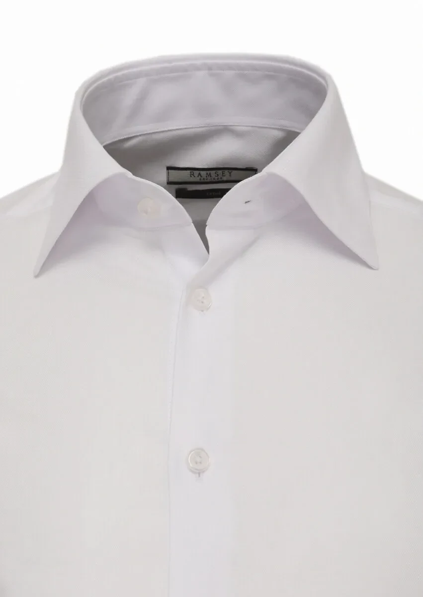 White Slim Fit Weaving Classical 100% Cotton Shirt - 2