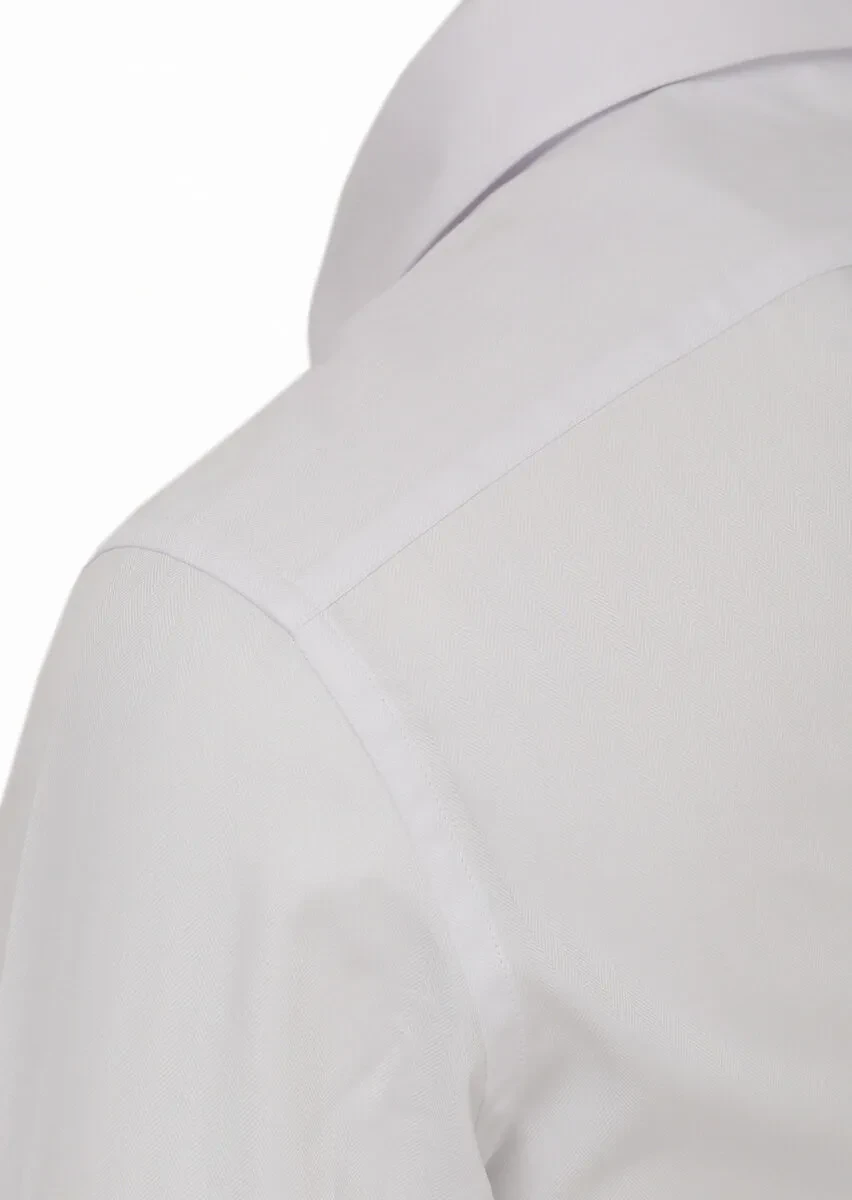 White Slim Fit Weaving Classical 100% Cotton Shirt - 3