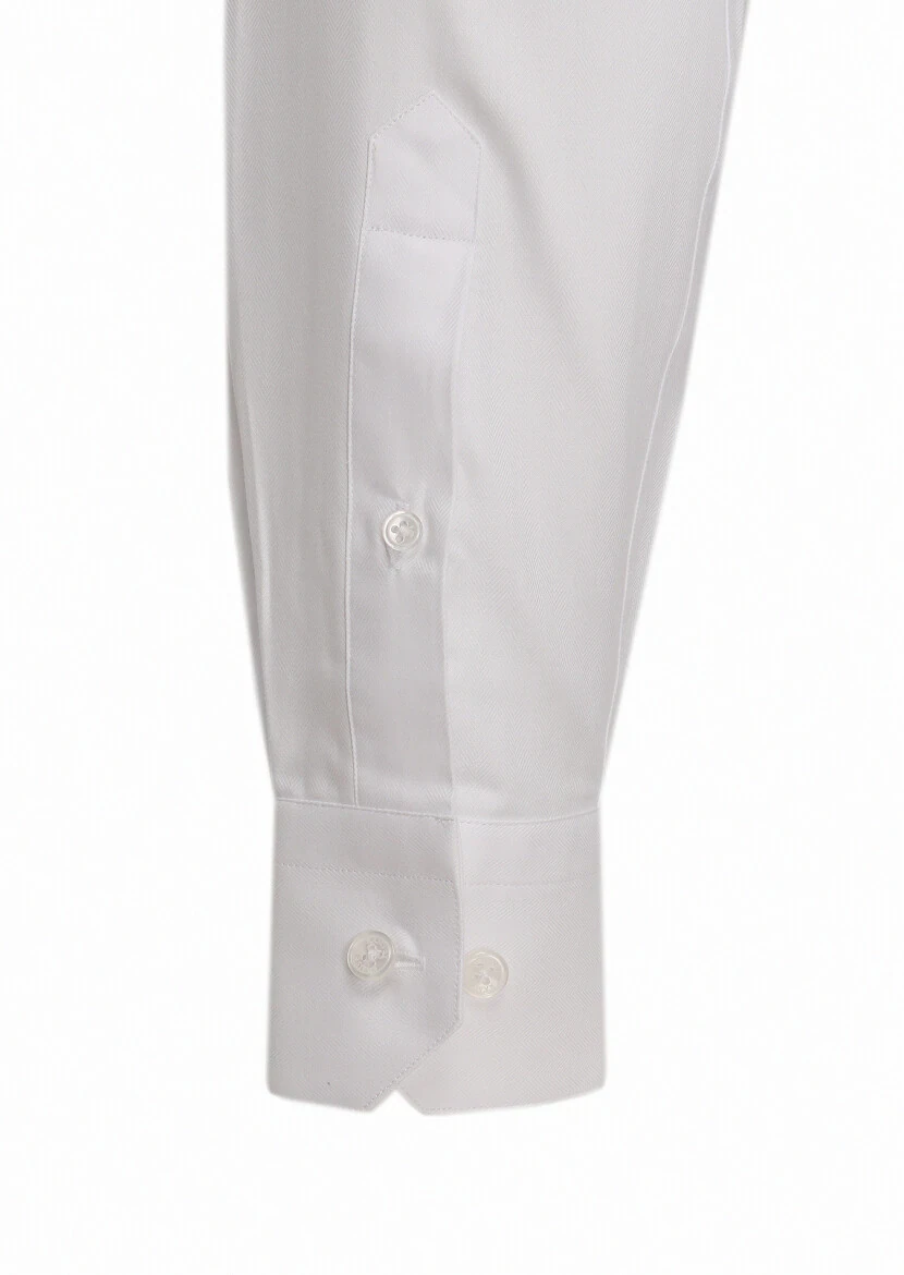 White Slim Fit Weaving Classical 100% Cotton Shirt - 4