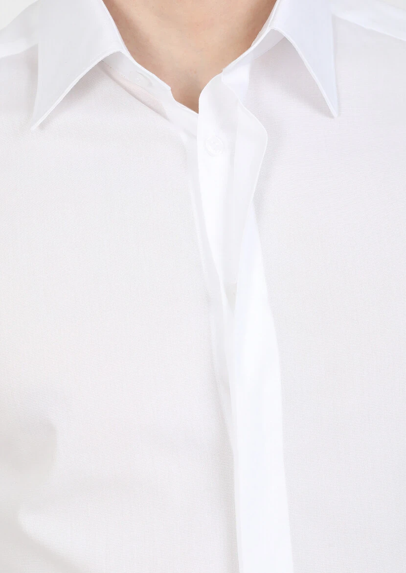 White Slim Fit Weaving Classical 100% Cotton Shirt - 4
