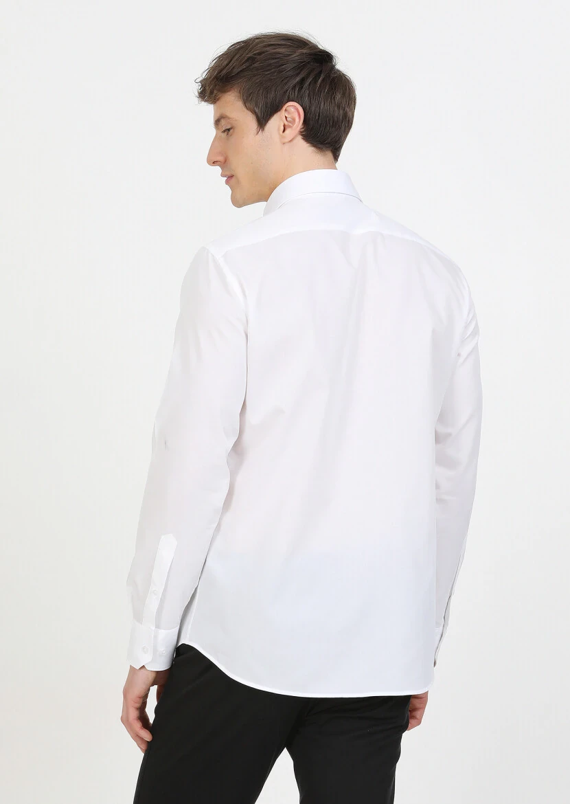 White Slim Fit Weaving Classical 100% Cotton Shirt - 5