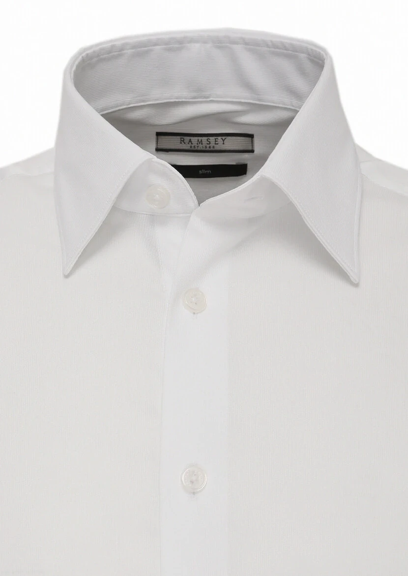 White Slim Fit Weaving Classical Cotton Blended Shirt - 2