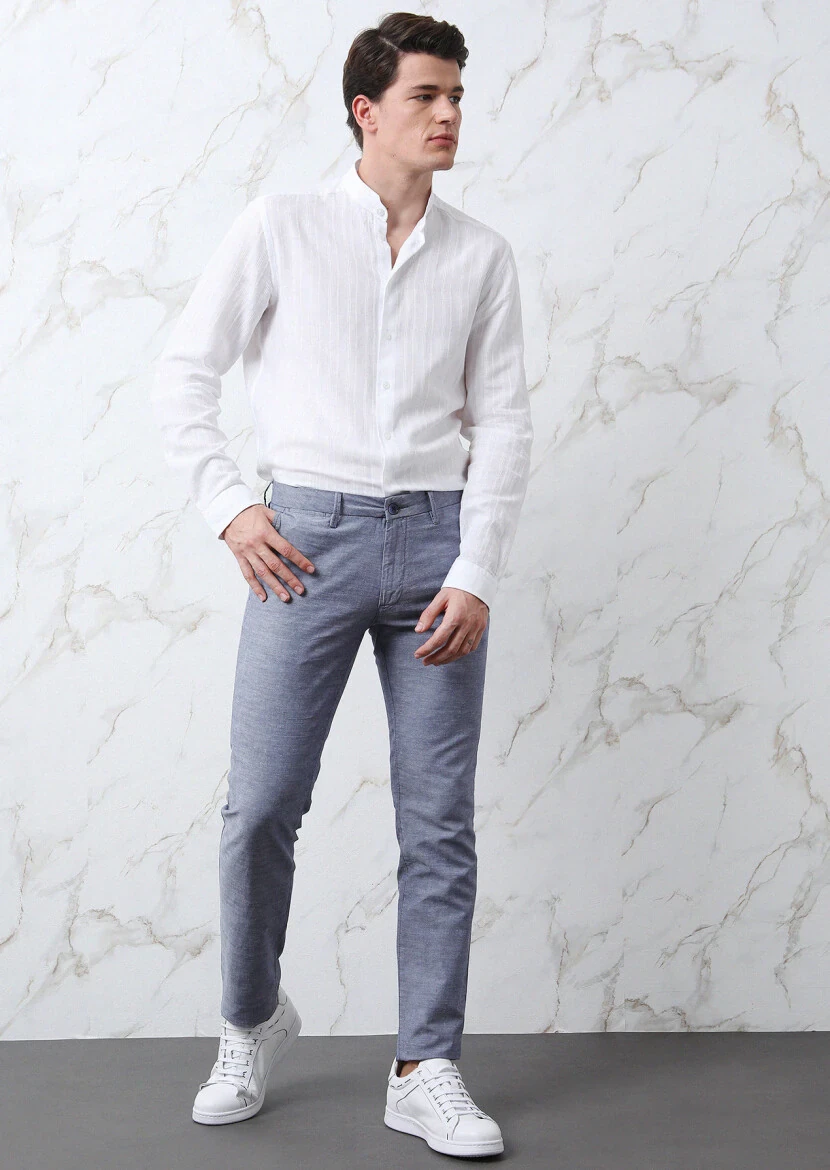 White Striped Regular Fit Weaving Casual 100% Cotton Shirt - 3