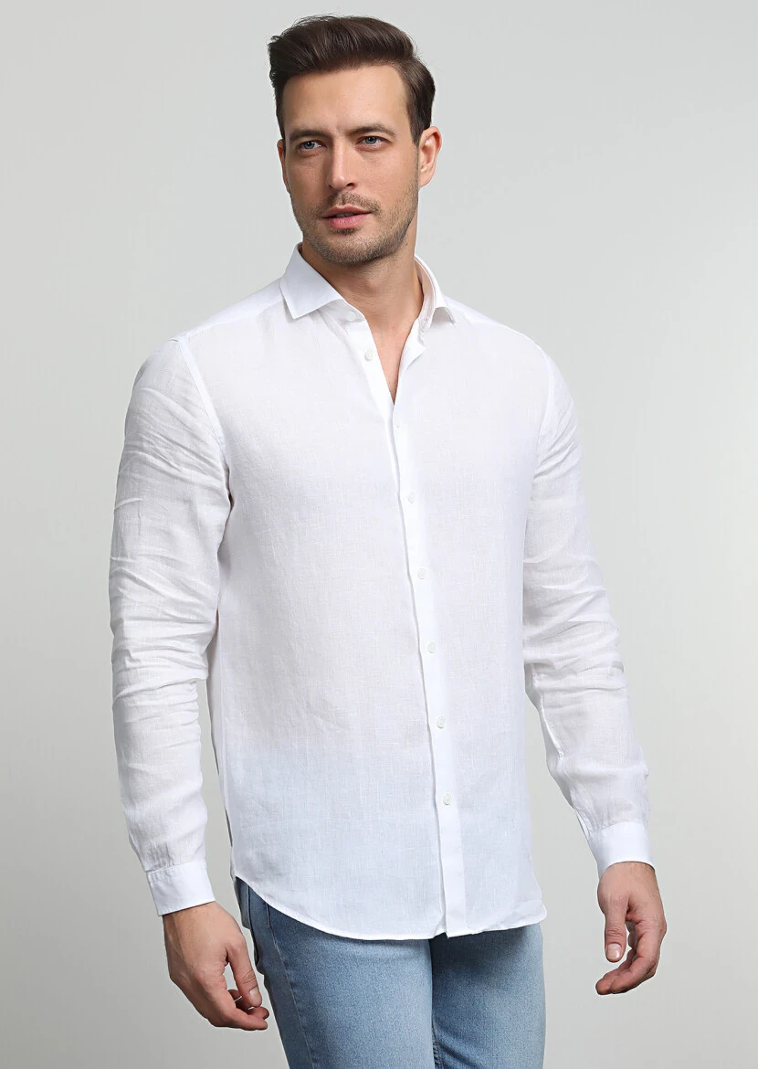 White Striped Regular Fit Weaving Casual 100% Cotton Shirt - 1