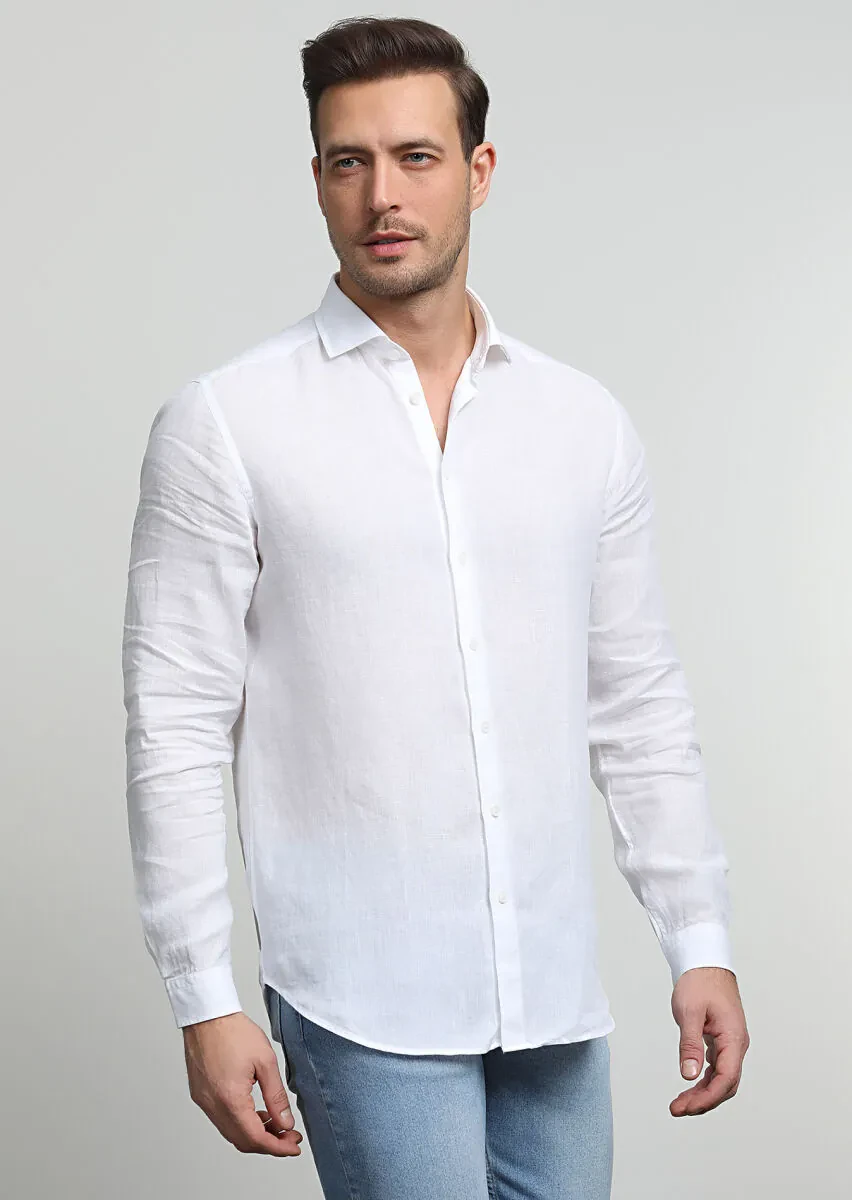 White Striped Regular Fit Weaving Casual 100% Cotton Shirt - 1