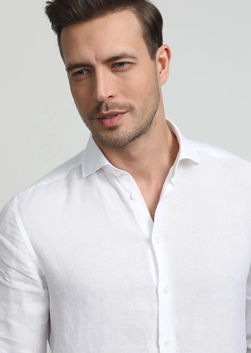 White Striped Regular Fit Weaving Casual 100% Cotton Shirt - 2