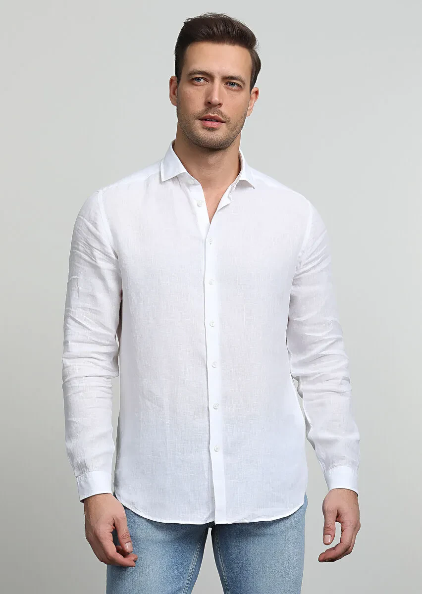 White Striped Regular Fit Weaving Casual 100% Cotton Shirt - 3