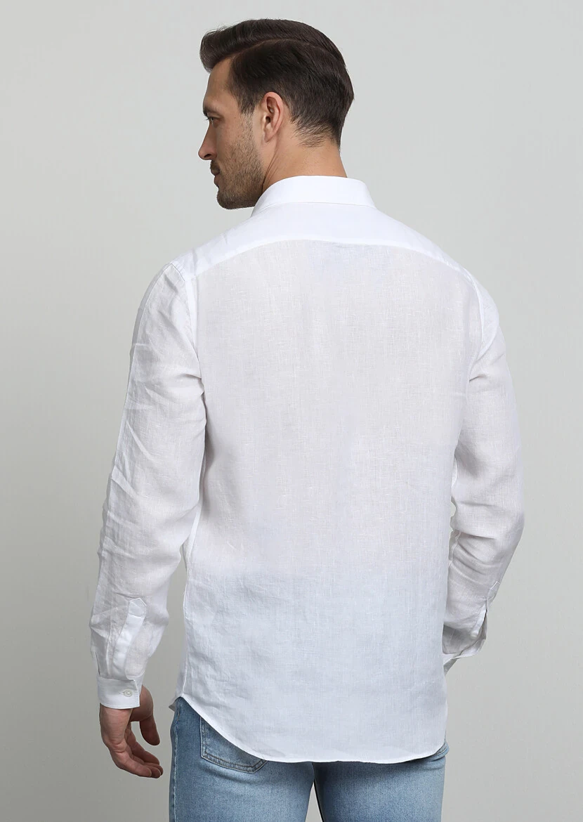 White Striped Regular Fit Weaving Casual 100% Cotton Shirt - 4