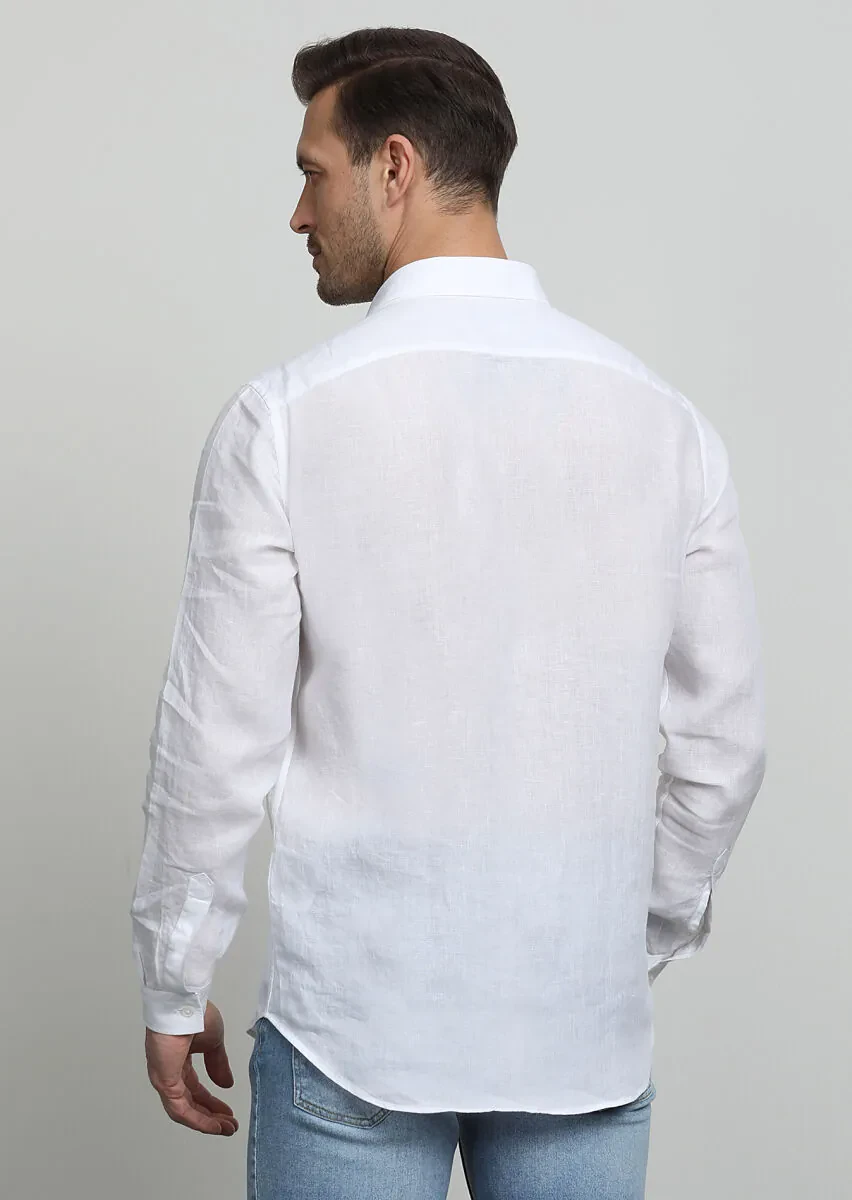 White Striped Regular Fit Weaving Casual 100% Cotton Shirt - 4