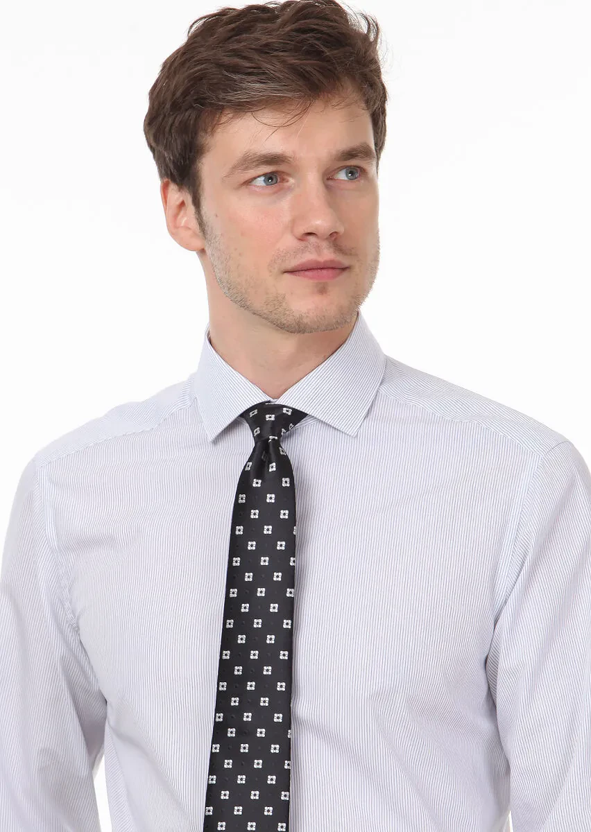 White Striped Regular Fit Weaving Classical 100% Cotton Shirt - 2