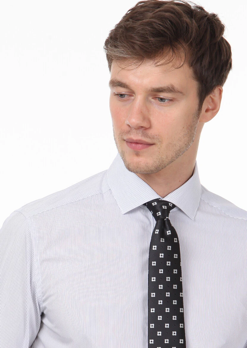 White Striped Regular Fit Weaving Classical 100% Cotton Shirt - 3