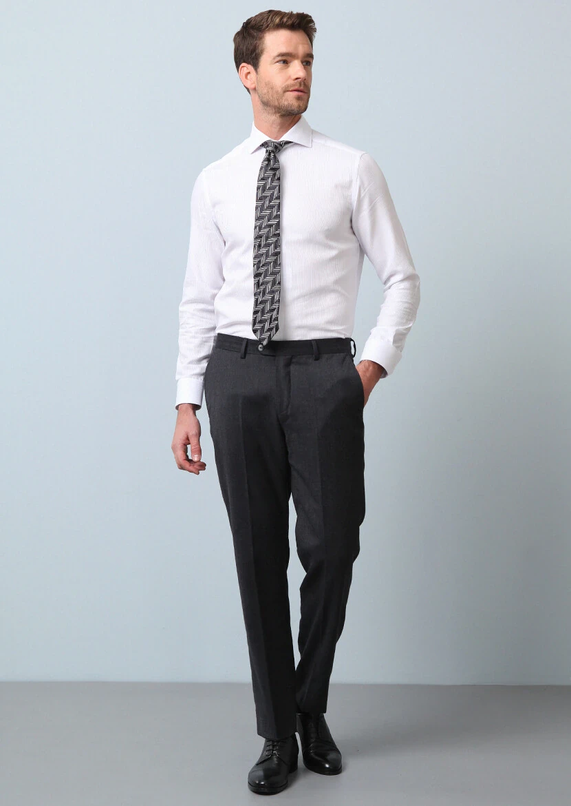 White Striped Regular Fit Weaving Classical 100% Cotton Shirt - 3