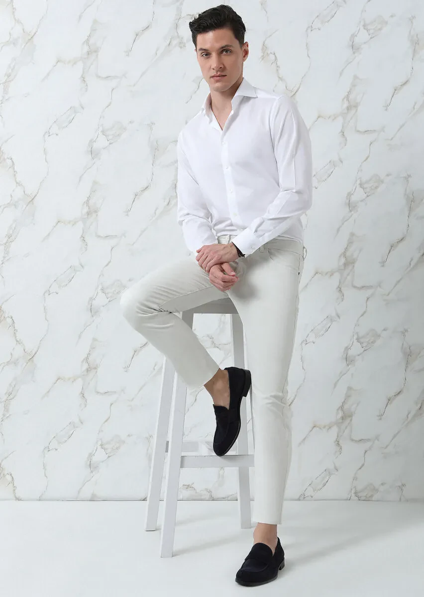 White Striped Regular Fit Weaving Classical 100% Cotton Shirt - 2