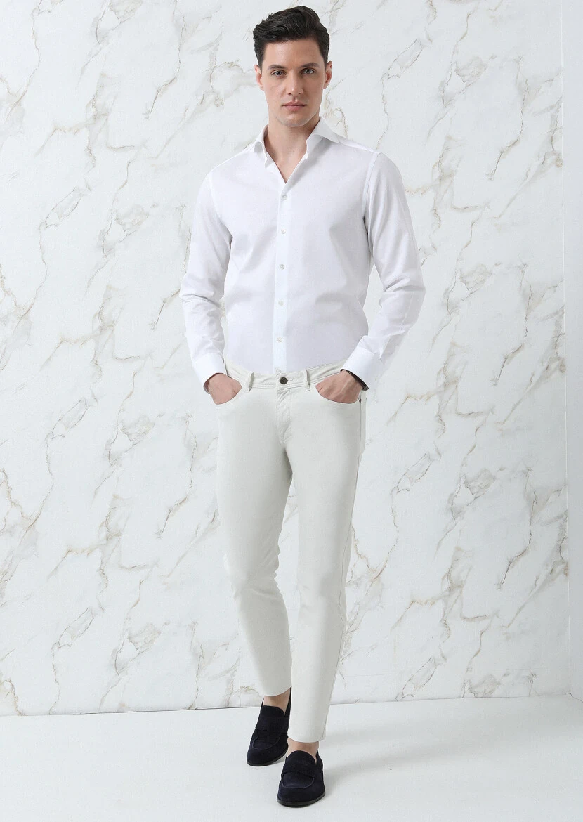 White Striped Regular Fit Weaving Classical 100% Cotton Shirt - 4