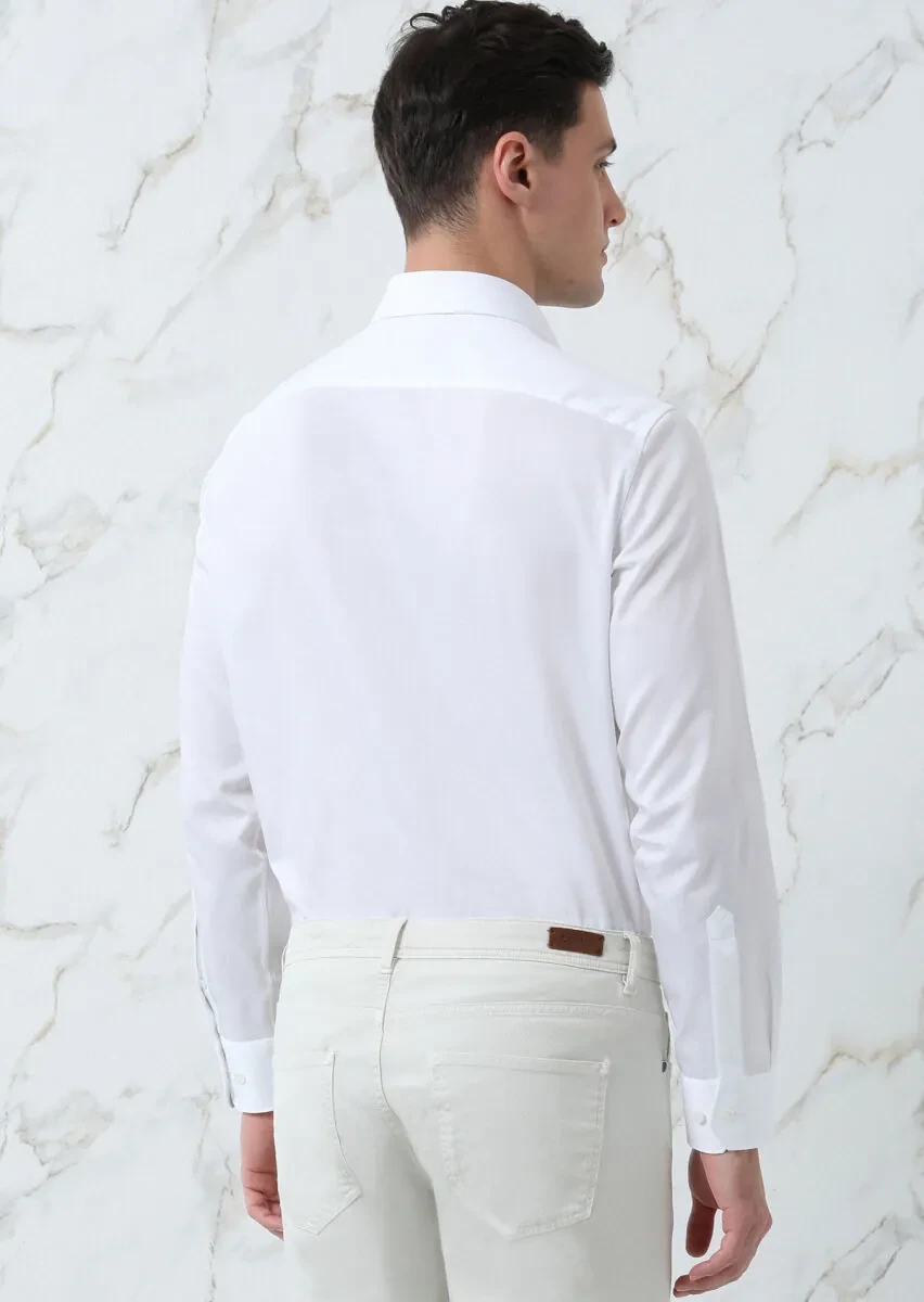 White Striped Regular Fit Weaving Classical 100% Cotton Shirt - 5