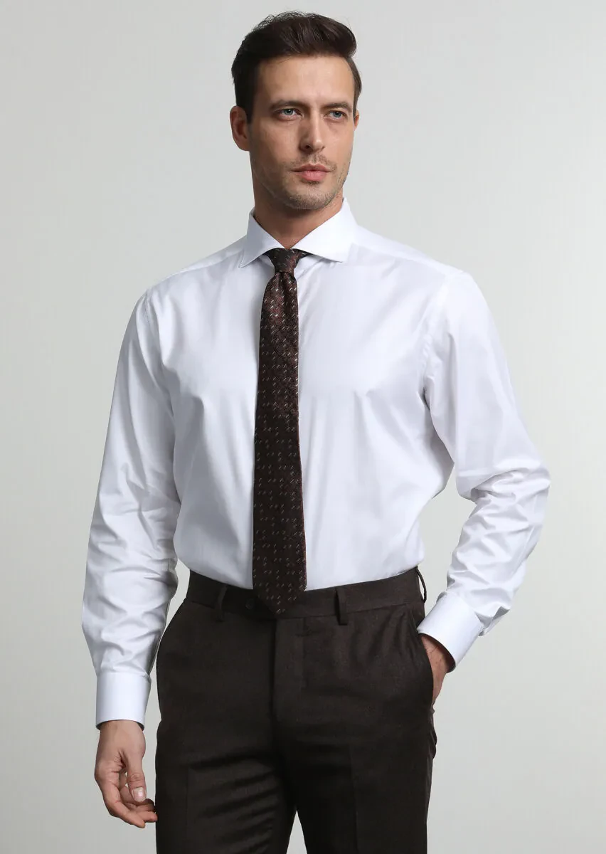 White Striped Regular Fit Weaving Classical 100% Cotton Shirt - 1