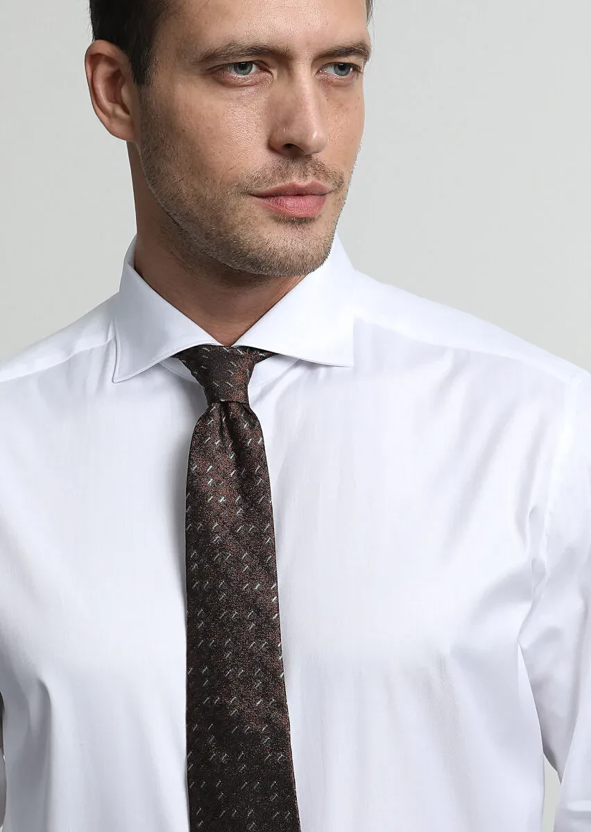 White Striped Regular Fit Weaving Classical 100% Cotton Shirt - 2