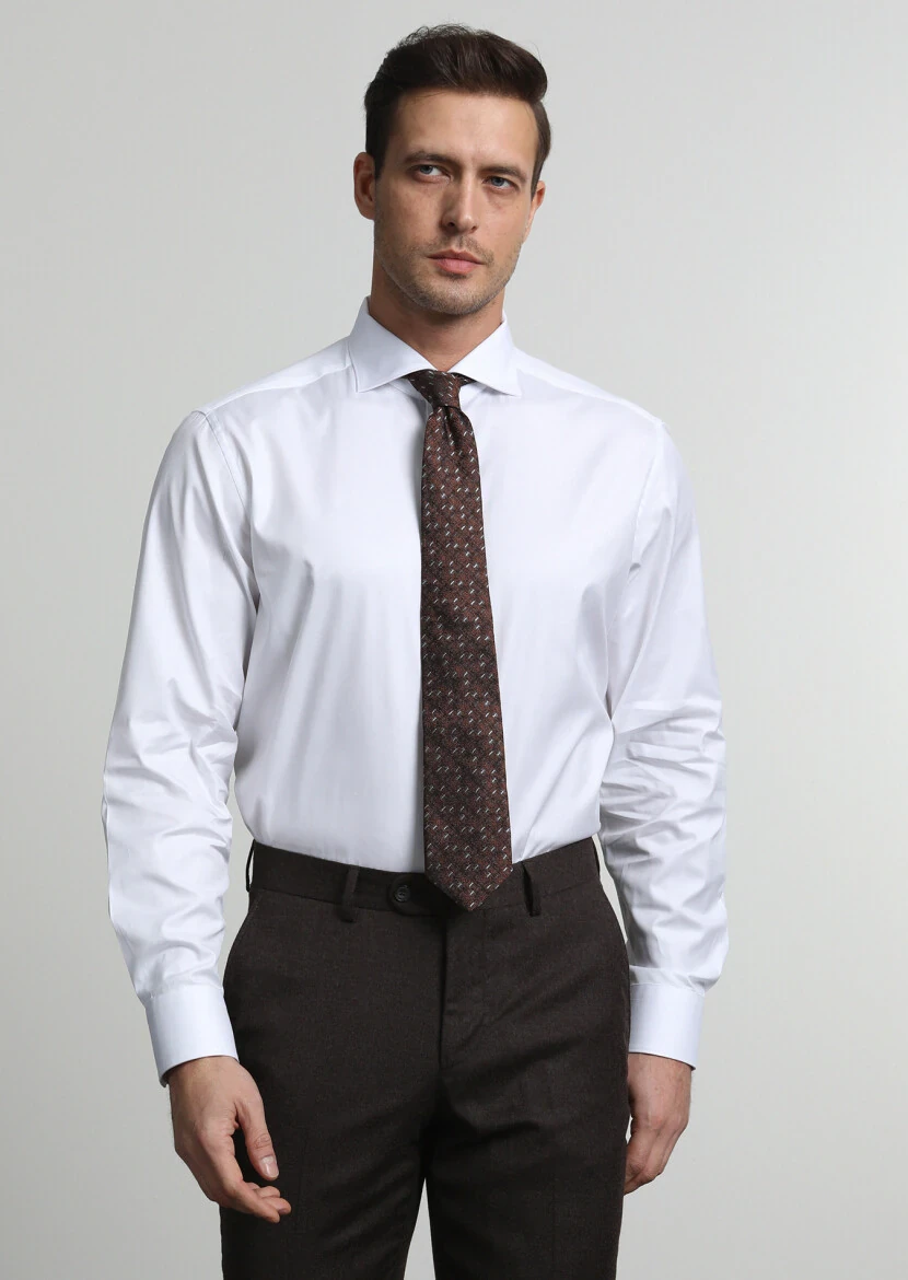 White Striped Regular Fit Weaving Classical 100% Cotton Shirt - 3