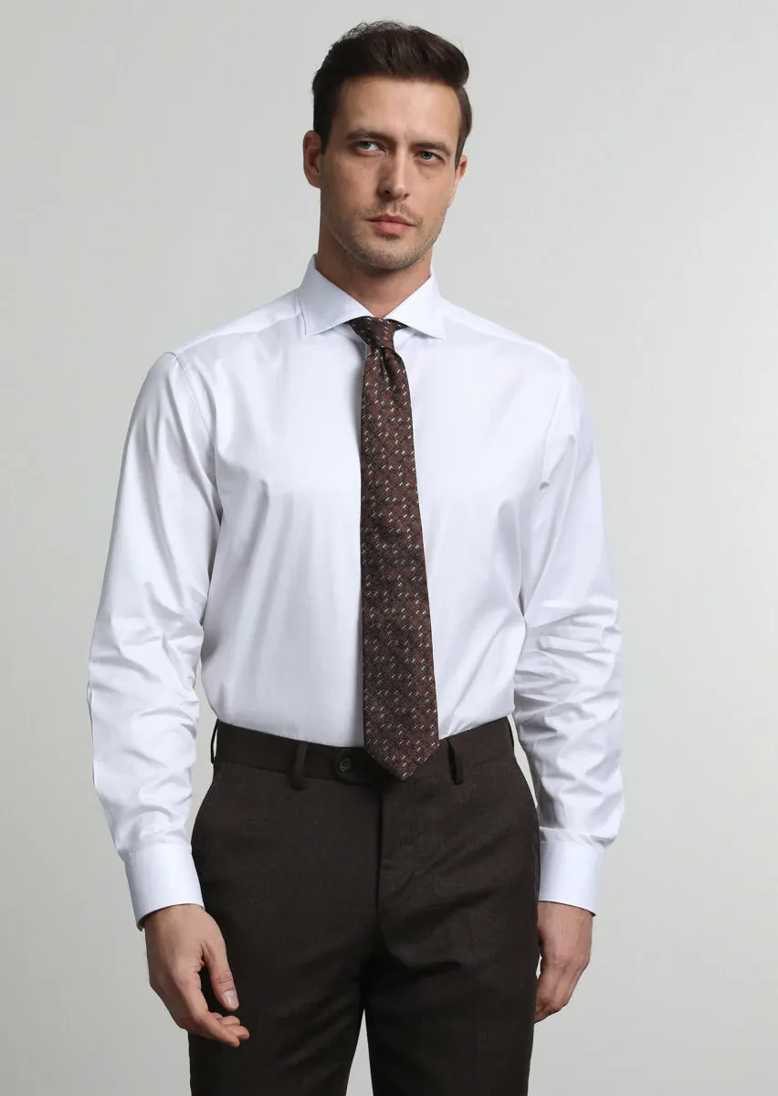 White Striped Regular Fit Weaving Classical 100% Cotton Shirt - 3