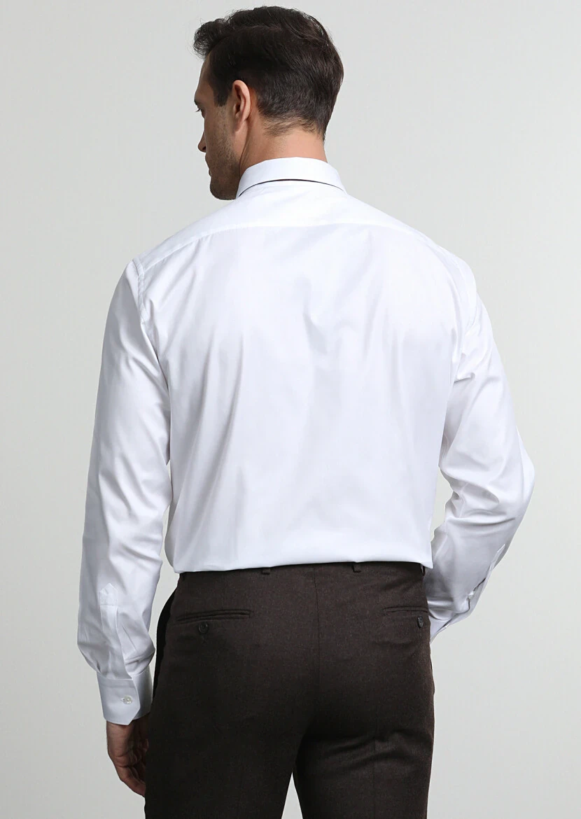 White Striped Regular Fit Weaving Classical 100% Cotton Shirt - 4