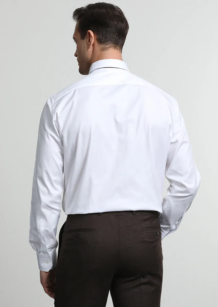 White Striped Regular Fit Weaving Classical 100% Cotton Shirt - 4