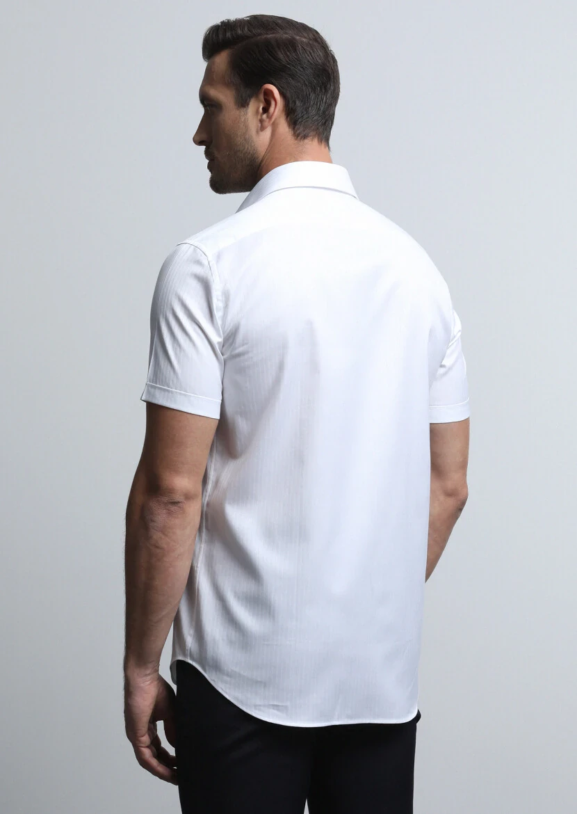 White Striped Regular Fit Weaving Classical 100% Cotton Shirt - 5