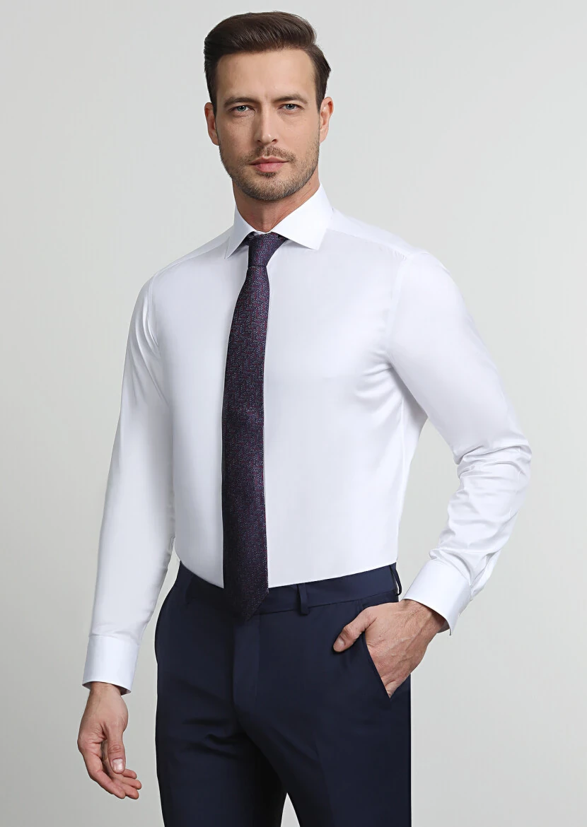 White Striped Regular Fit Weaving Classical 100% Cotton Shirt - 1