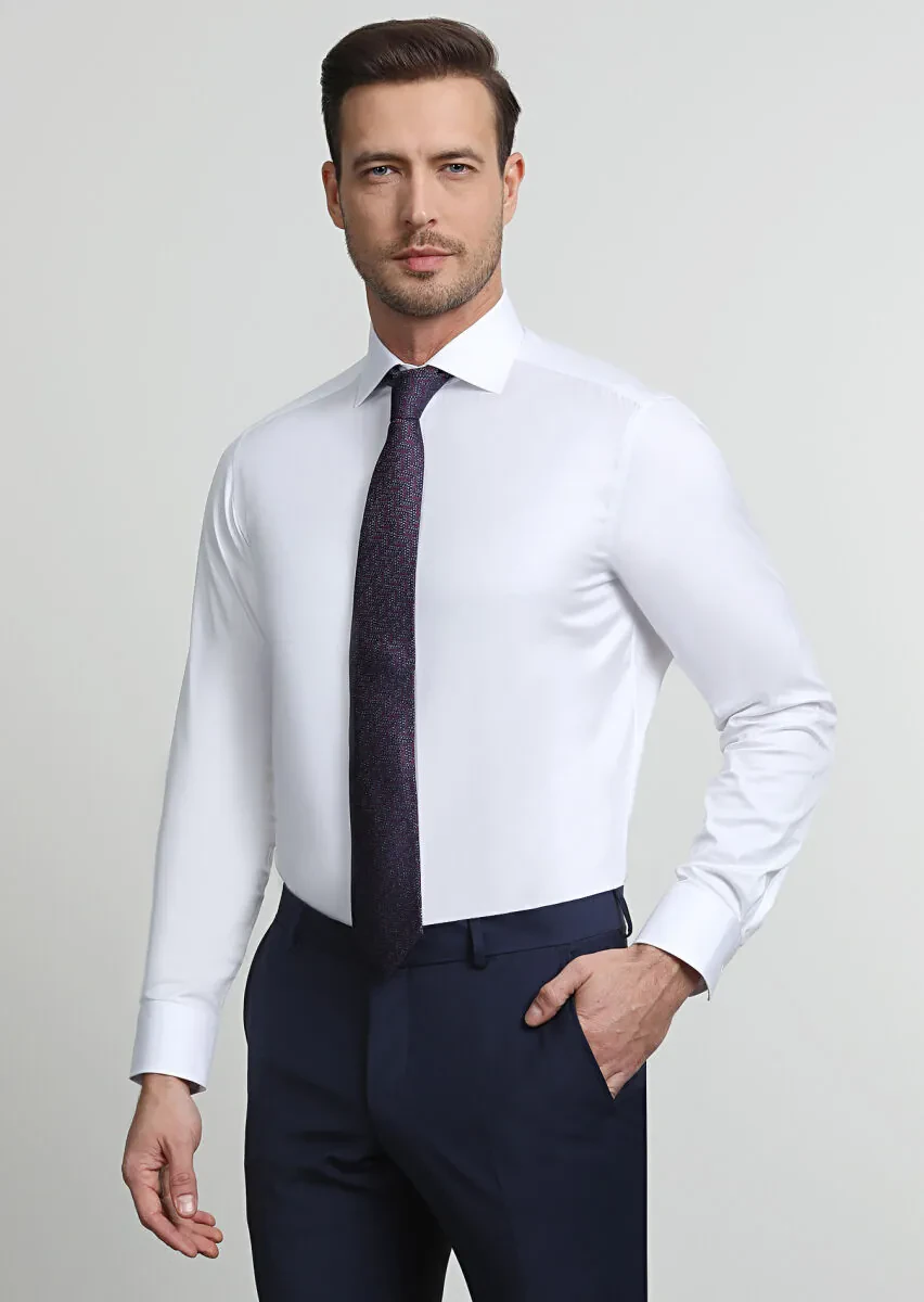 White Striped Regular Fit Weaving Classical 100% Cotton Shirt - 1