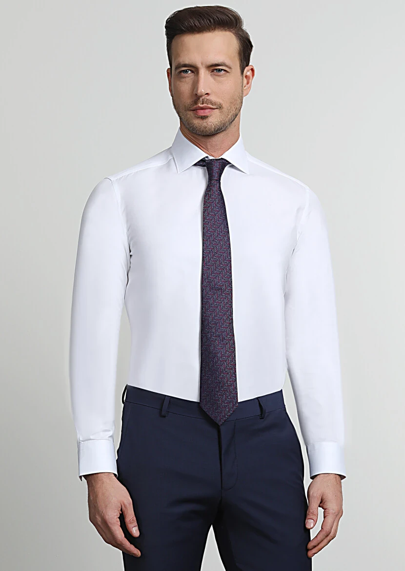 White Striped Regular Fit Weaving Classical 100% Cotton Shirt - 3