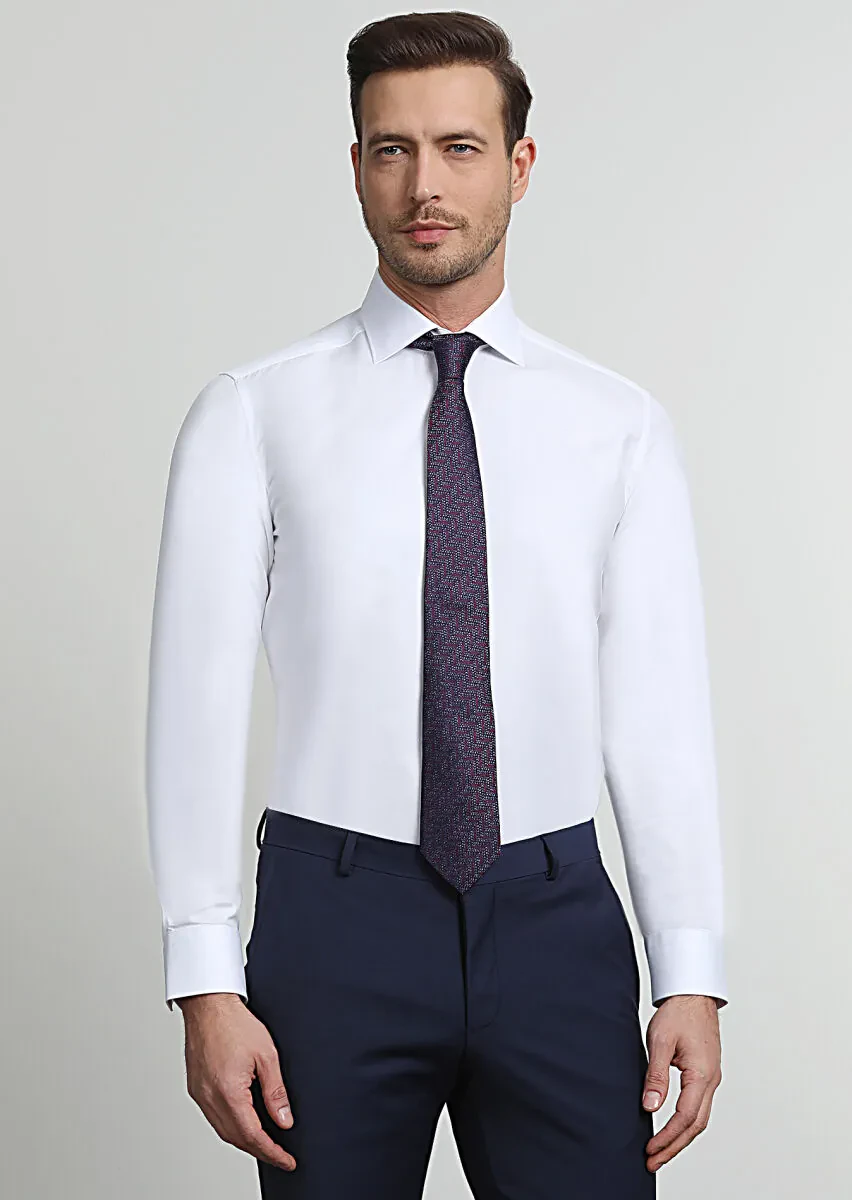 White Striped Regular Fit Weaving Classical 100% Cotton Shirt - 3