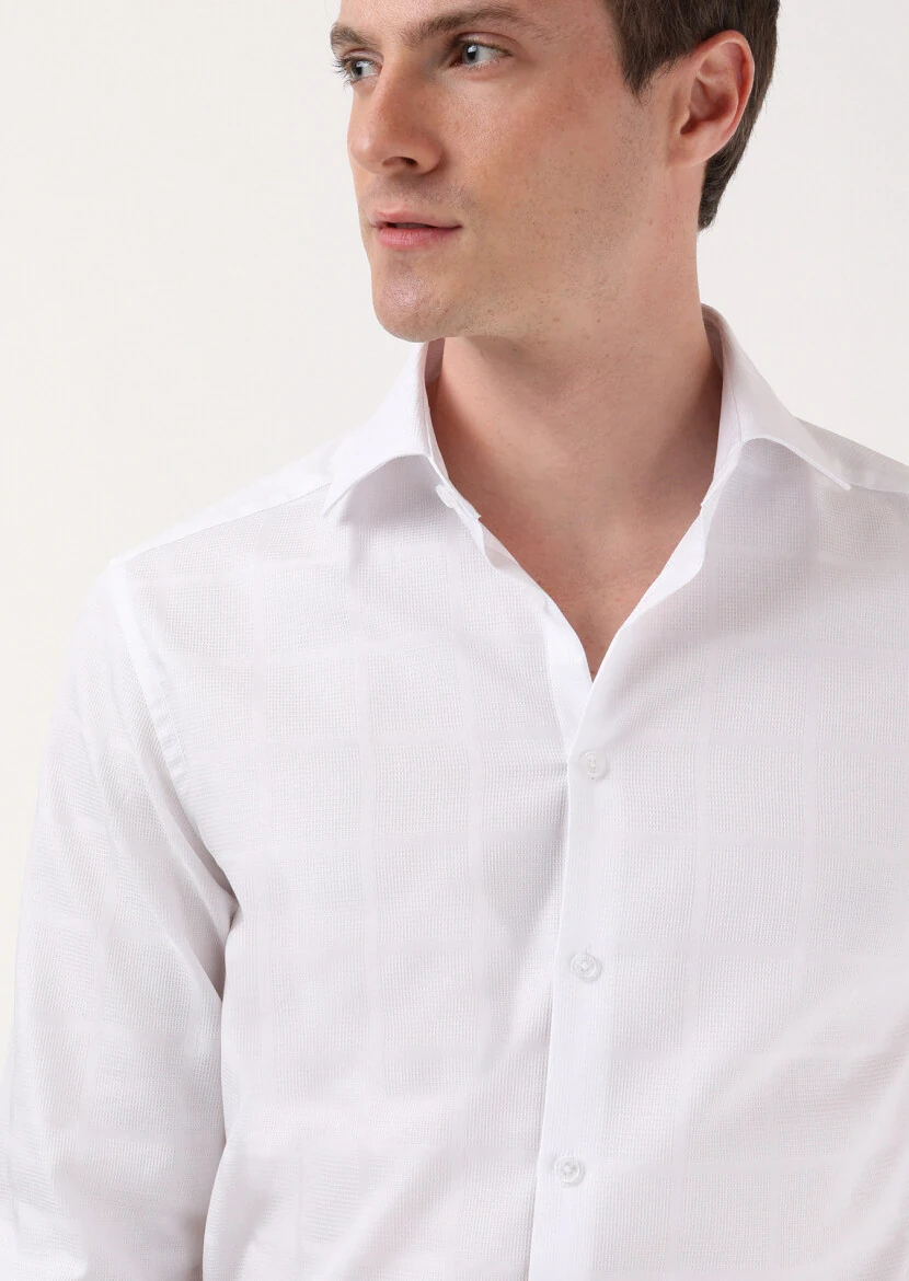 White Striped Regular Fit Weaving Classical 100% Cotton Shirt - 1