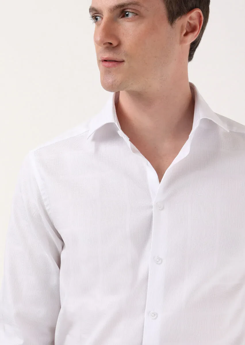 White Striped Regular Fit Weaving Classical 100% Cotton Shirt - 1