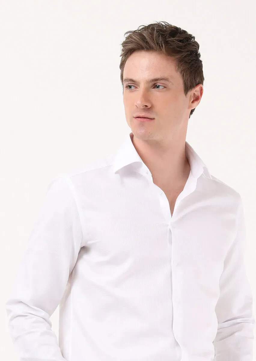 White Striped Regular Fit Weaving Classical 100% Cotton Shirt - 2