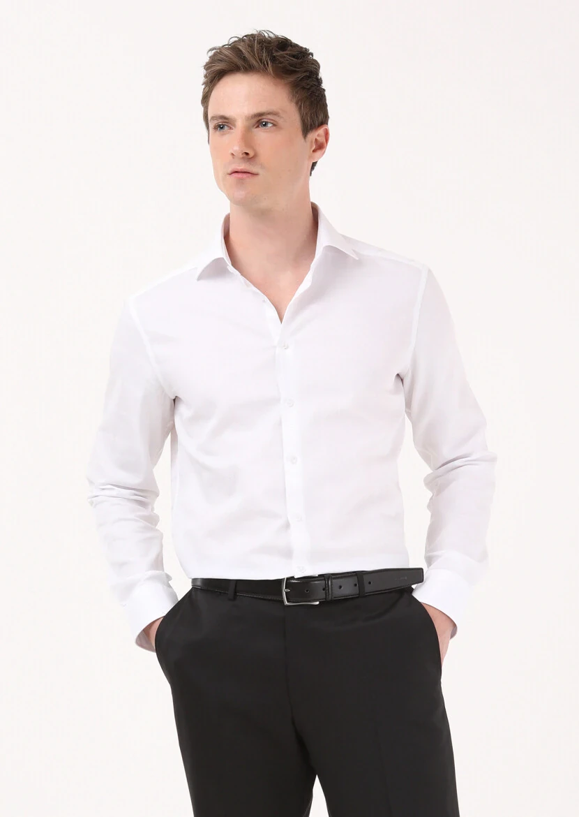 White Striped Regular Fit Weaving Classical 100% Cotton Shirt - 3