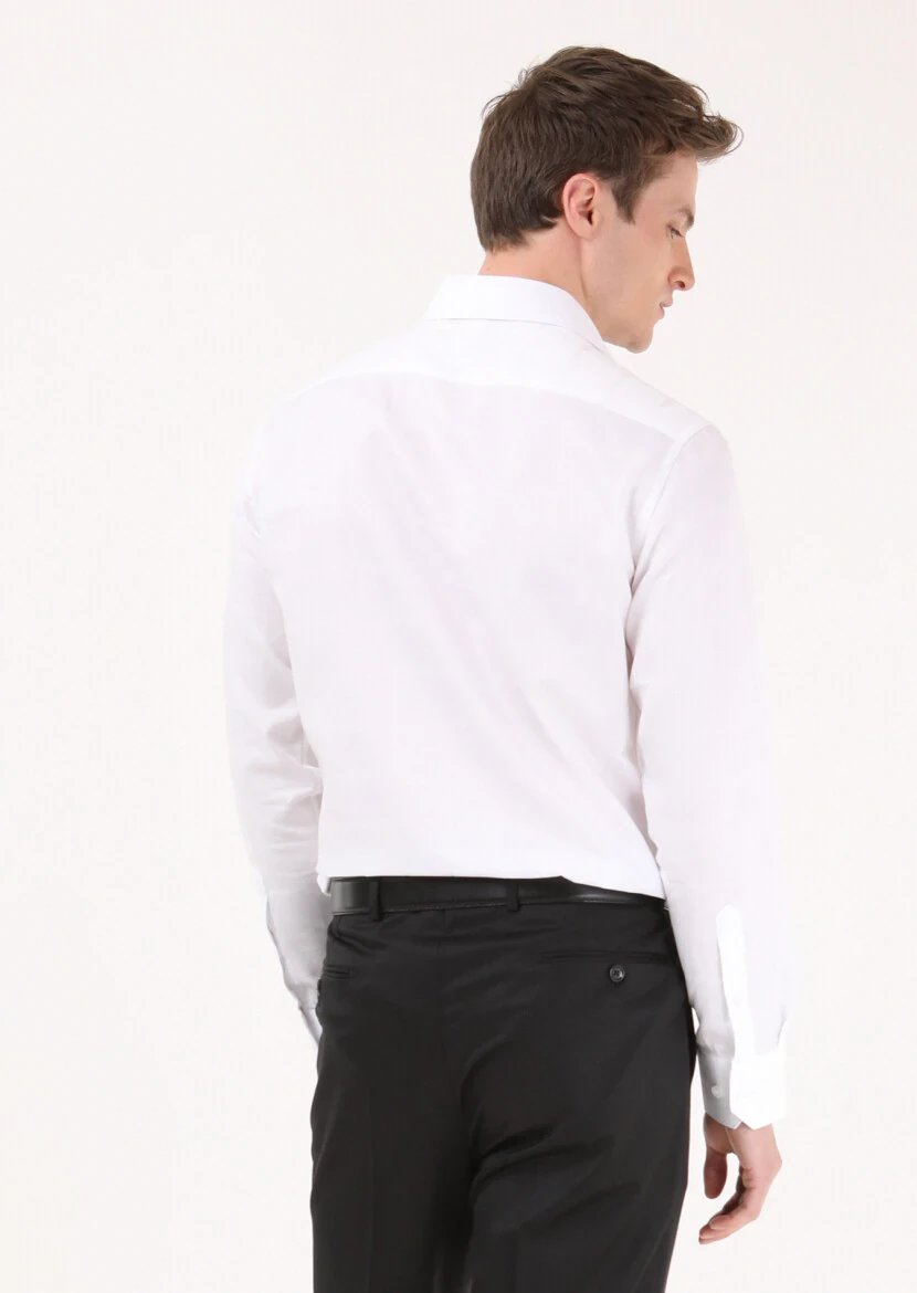 White Striped Regular Fit Weaving Classical 100% Cotton Shirt - 4