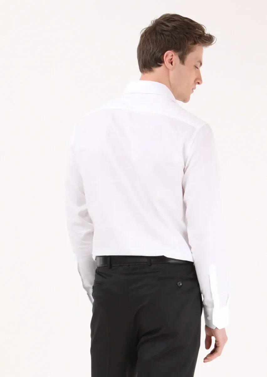 White Striped Regular Fit Weaving Classical 100% Cotton Shirt - 4