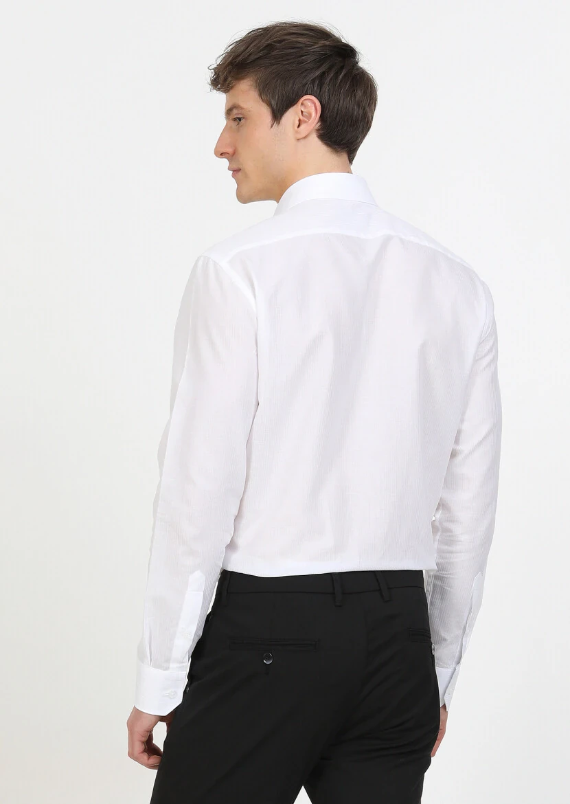 White Striped Regular Fit Weaving Classical 100% Cotton Shirt - 5