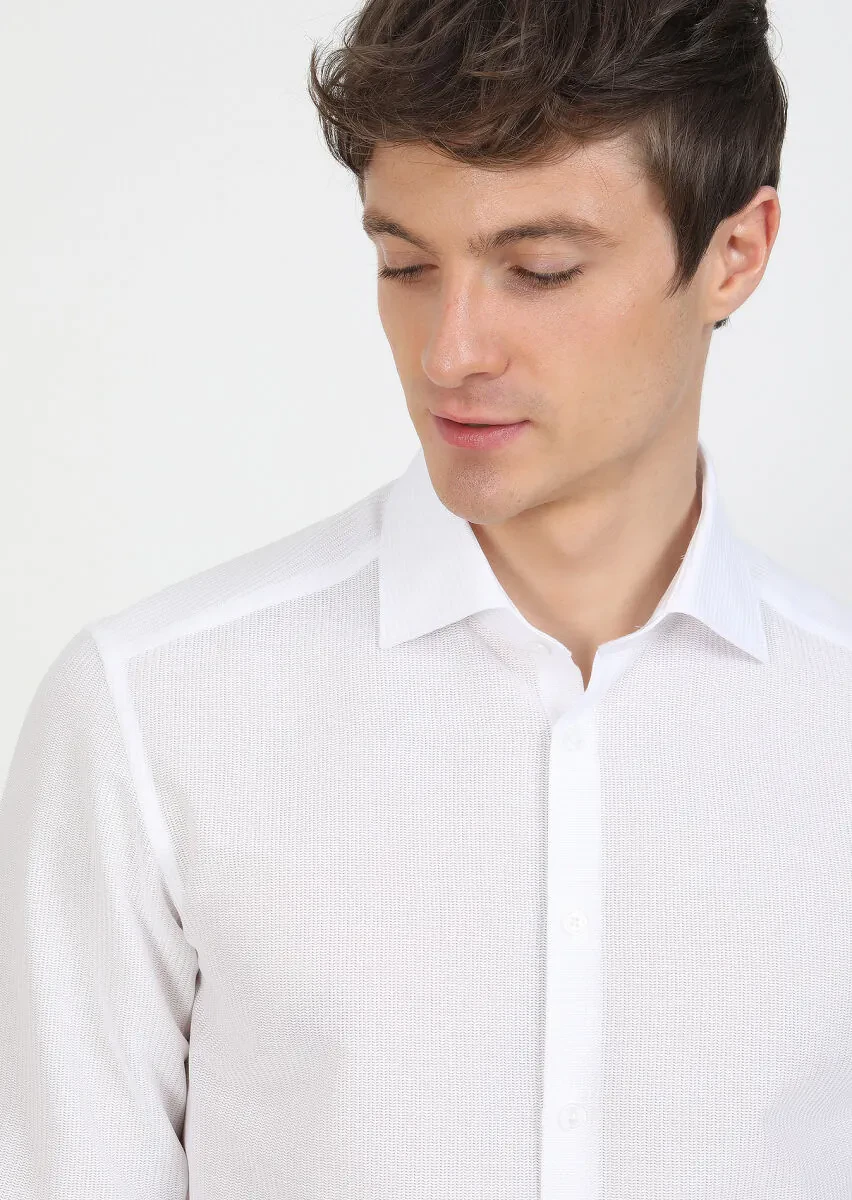 White Striped Regular Fit Weaving Classical 100% Cotton Shirt - 1