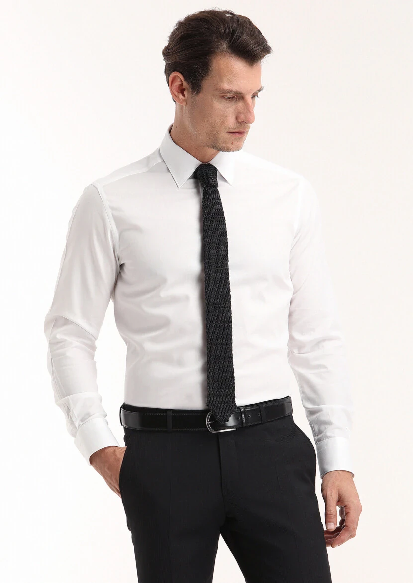 White Striped Regular Fit Weaving Classical 100% Cotton Shirt - 2